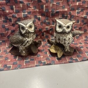 Two 2 Vintage Owls Homco Home Interiors Pair #1114 Great Condition
